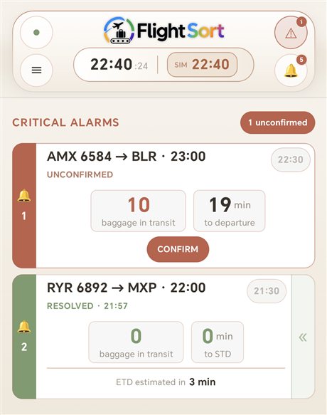 Unconfirmed critical alarm in FlightSort's Android app