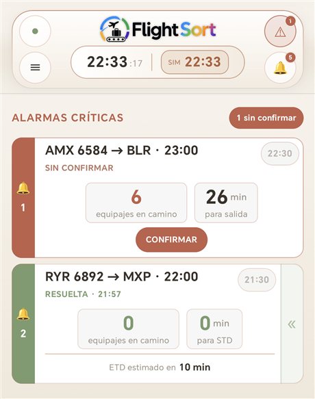 Alarma crítica sin confirmar en la app Android de FlightSort
