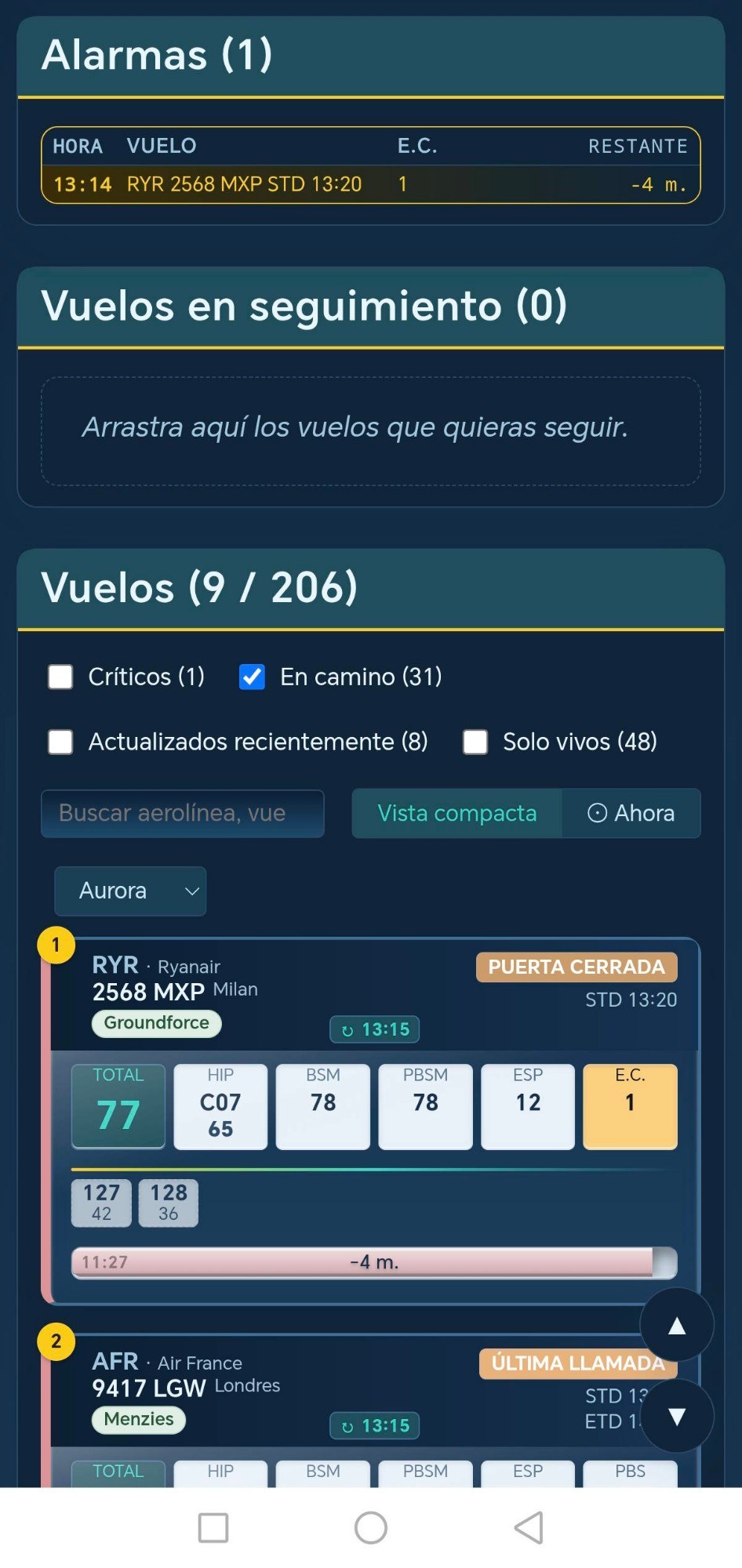 FlightSort Web — vista móvil