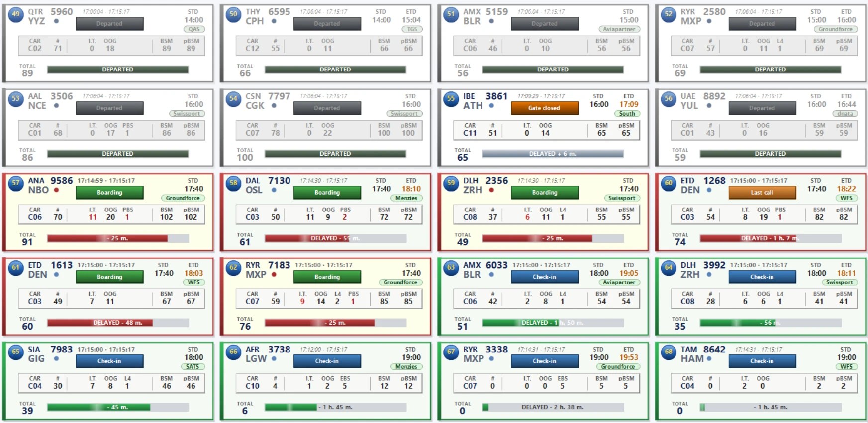 FlightSort desktop application (Windows) — compact flight cards with real-time baggage